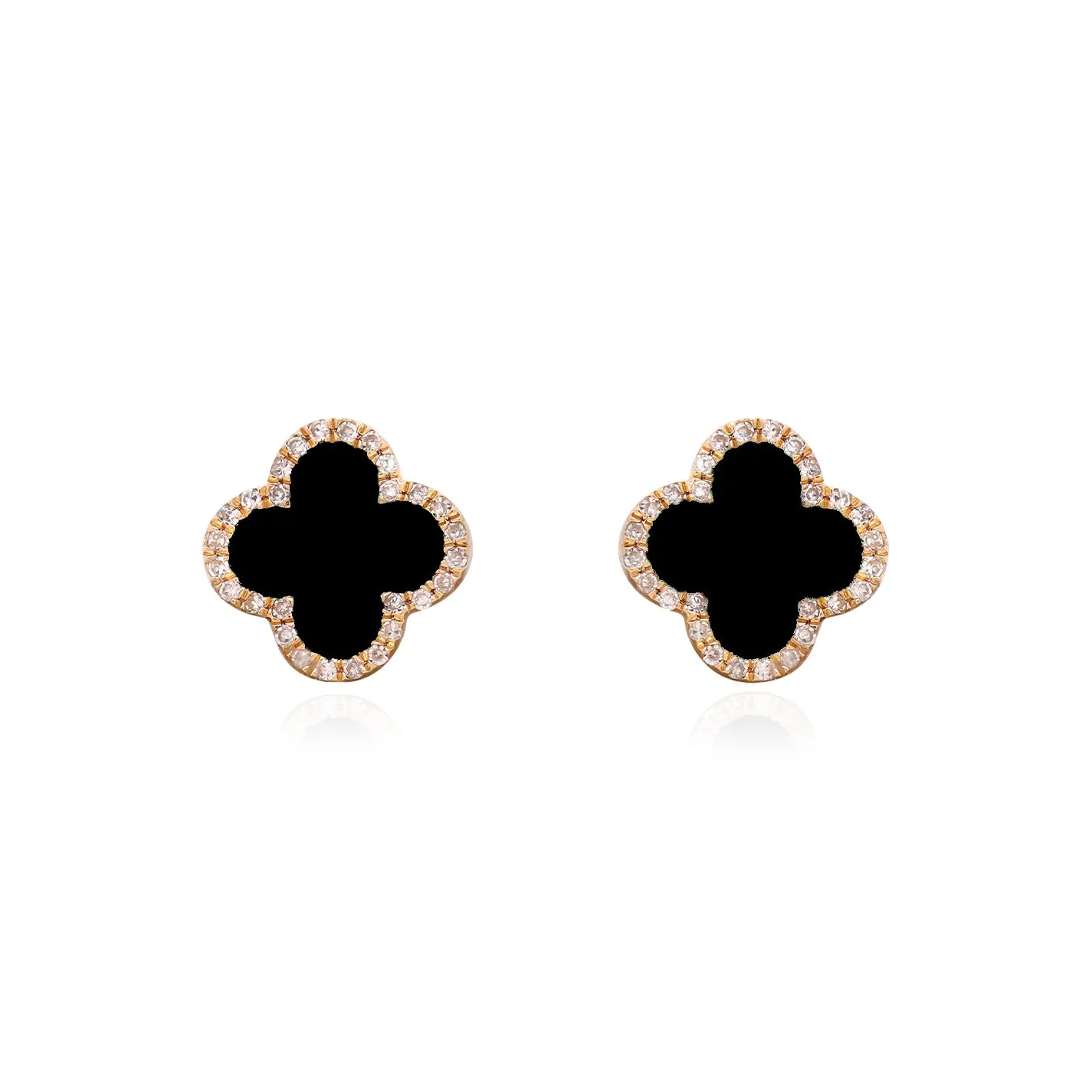 Onyx Diamond Clover Stud Earrings