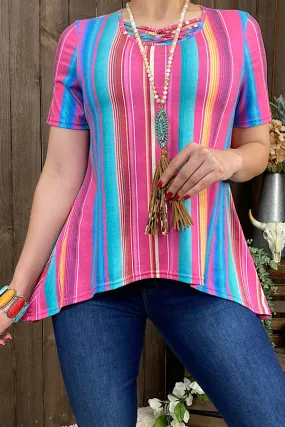 Pink Serape Shark-bite hemline top