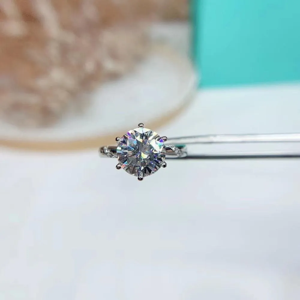 Platinum Plated Silver Moissanite Ring 1ct, 1.5ct, 2ct Options