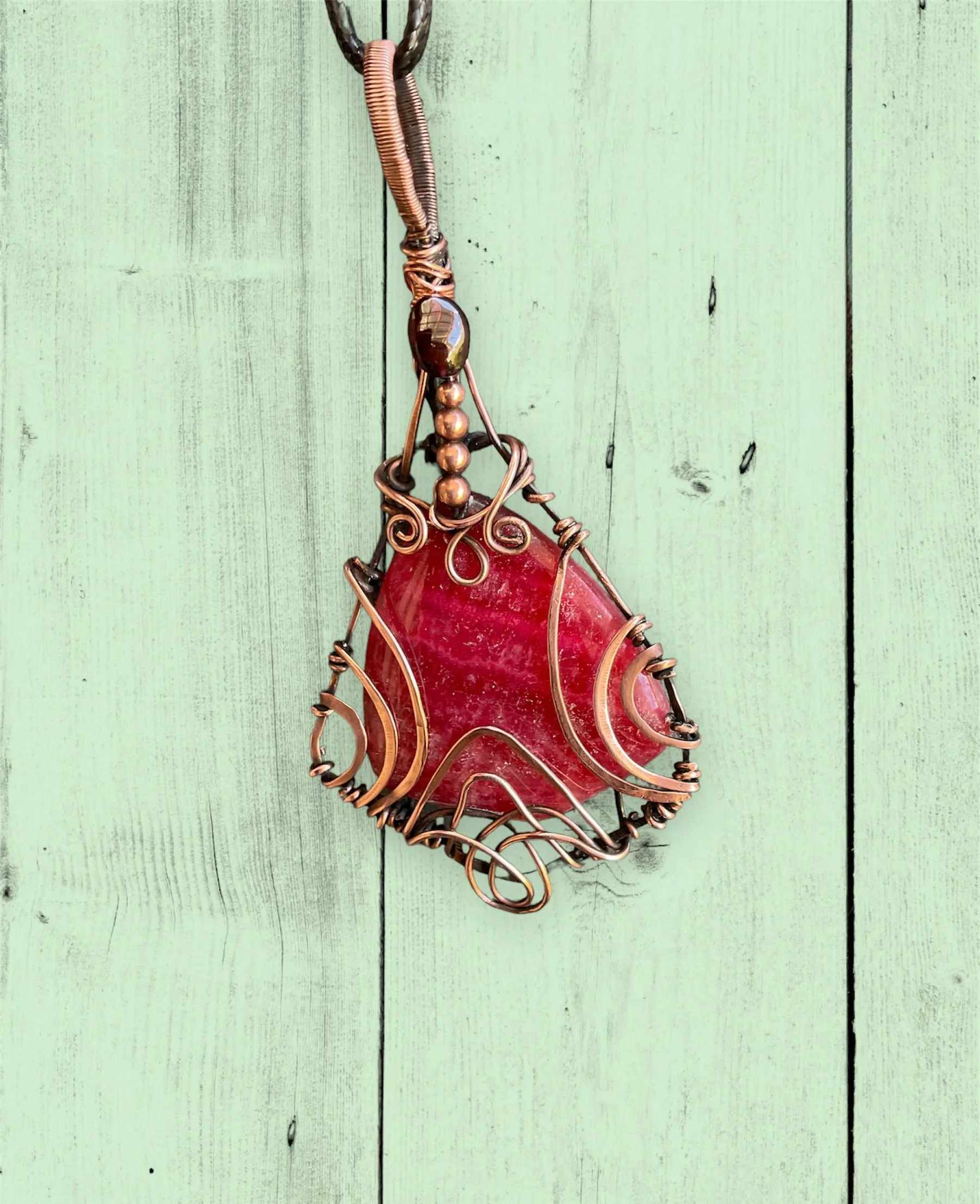 Rhodochrosite Wire Wrapped Pendant