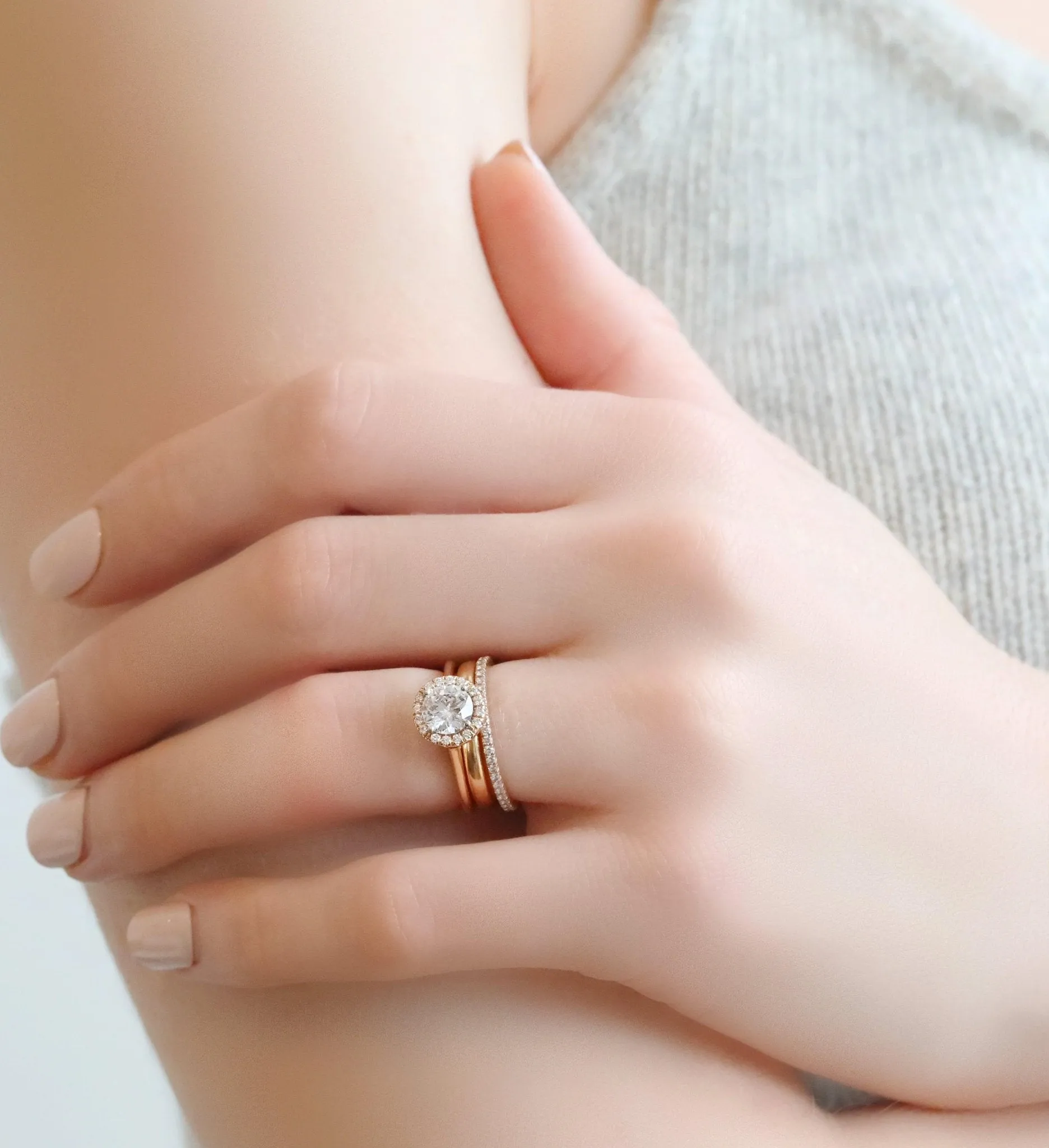 Rose Gold Half Pave Diamond Ring