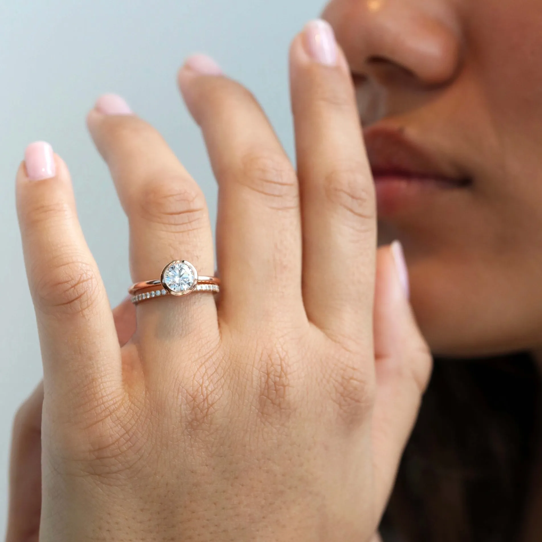 Rose Gold Half Pave Diamond Ring