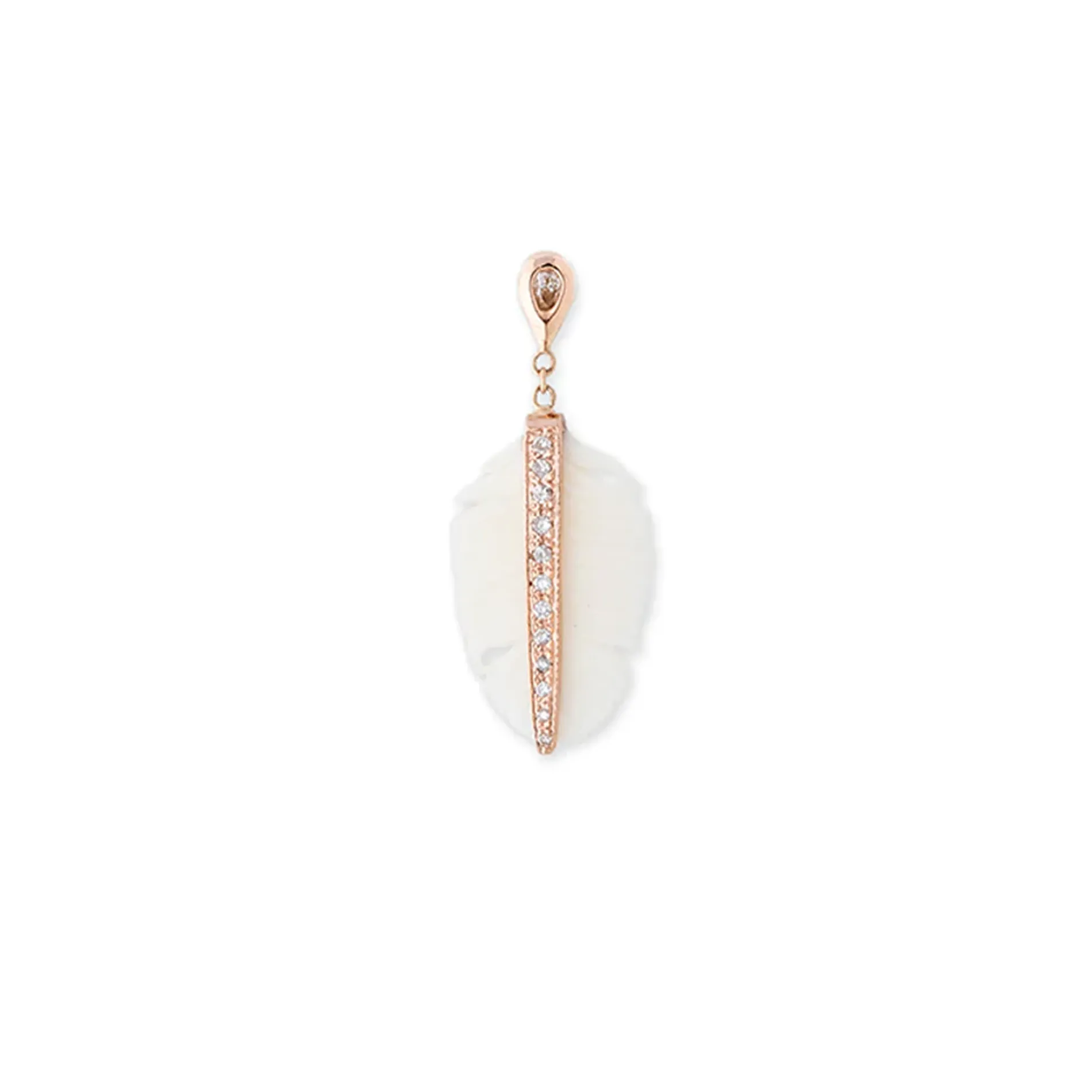 ROSE GOLD TEARDROP DIAMOND PAVE WHITE BONE FEATHER DROP STUD