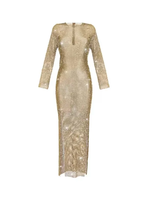 SANTA Champagne Splashes Diamond Maxi Dress - Gold