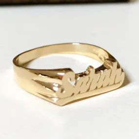 Small Script Gold Name Ring with Tail