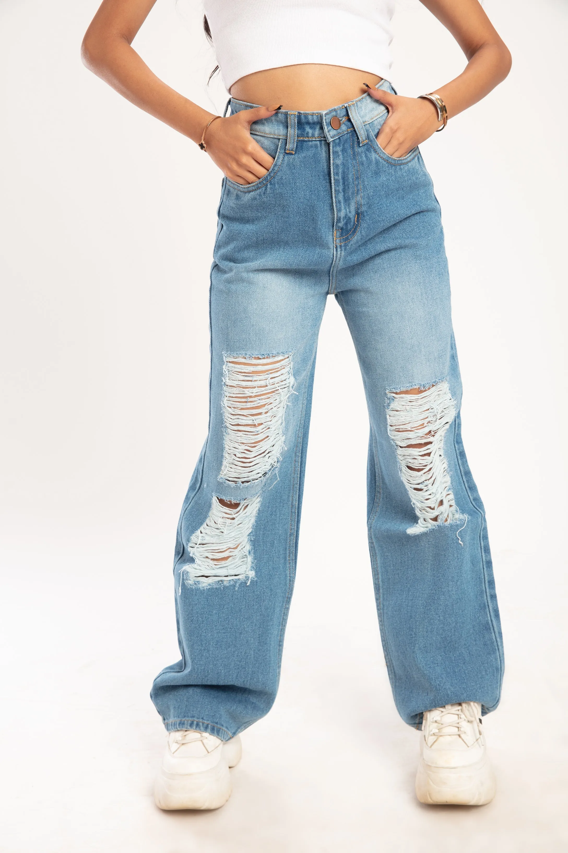 Space Out Distress Boyfriend Jeans