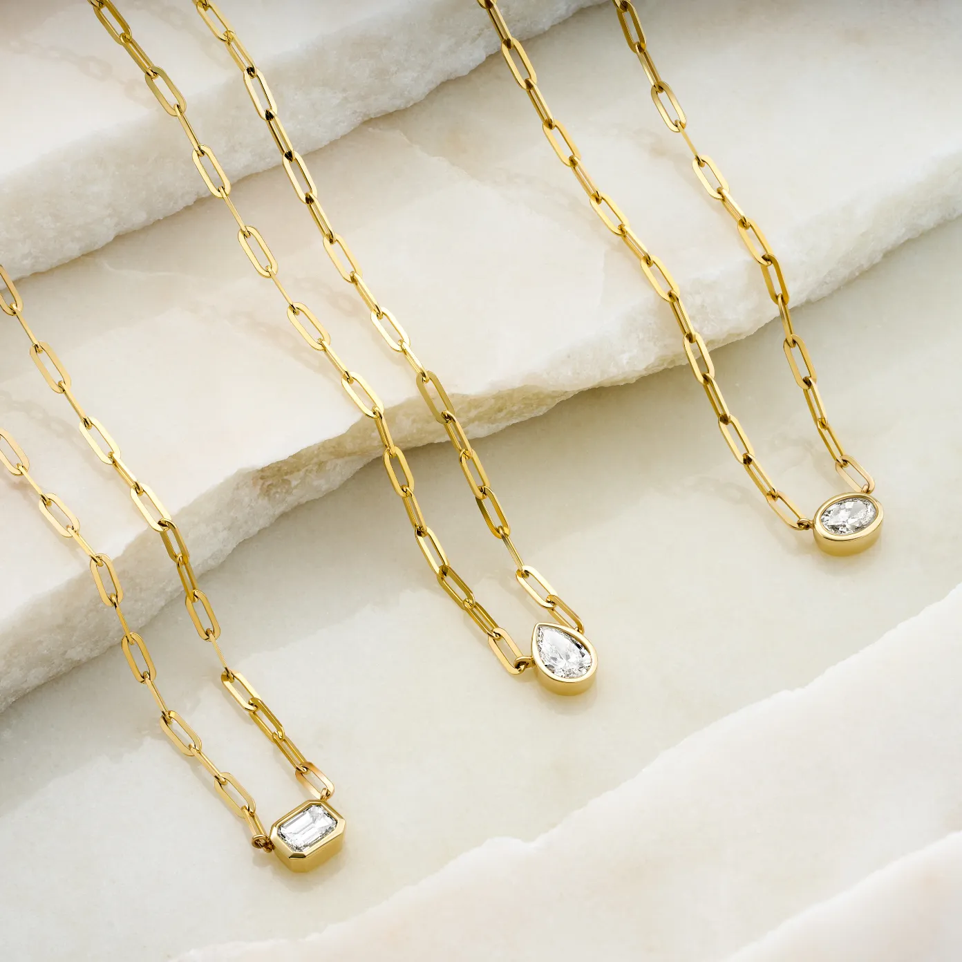 Statement Fancy Diamond Bezel Paperclip Necklace