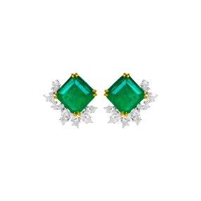 Sterling silver emerald earrings with marquis cz diamond