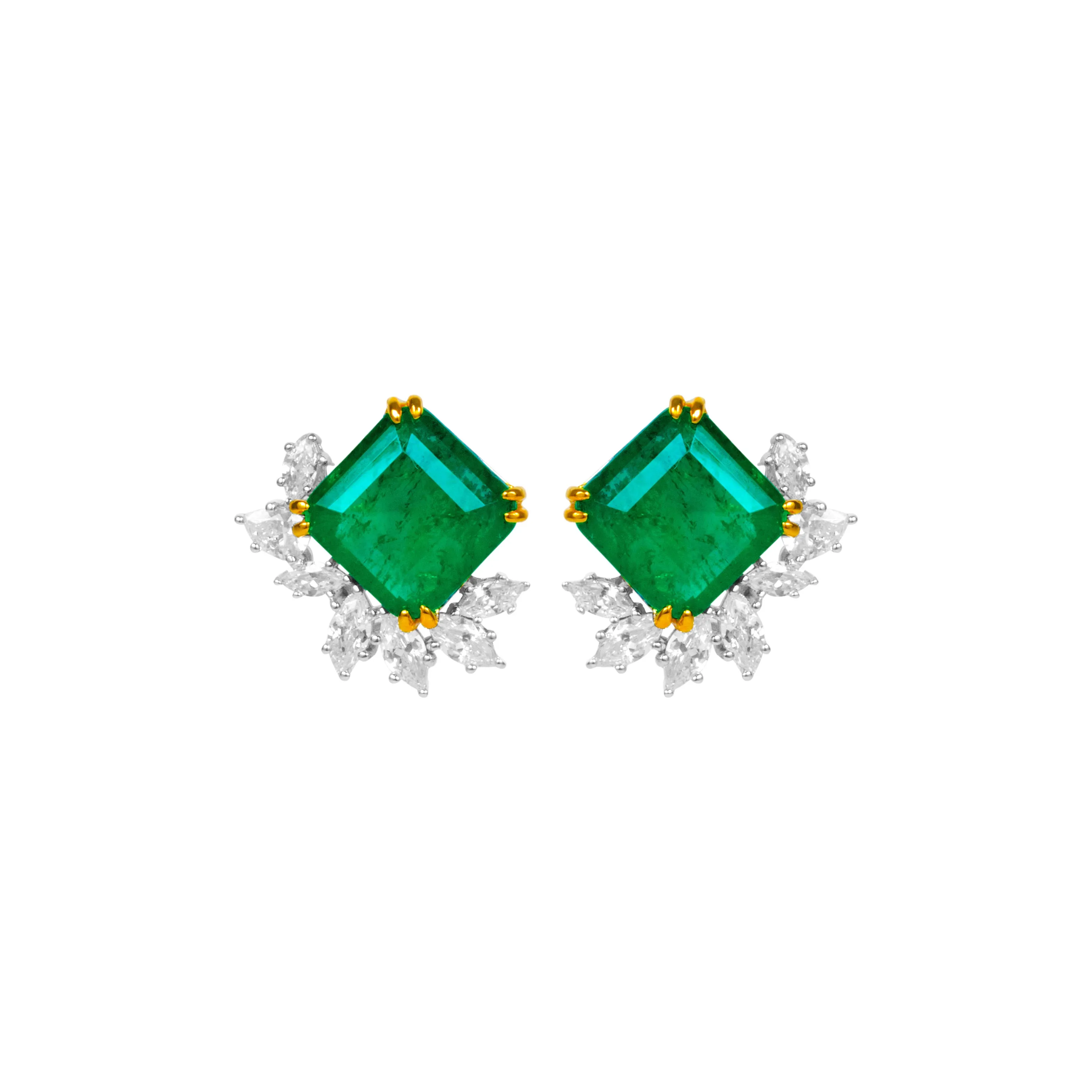 Sterling silver emerald earrings with marquis cz diamond