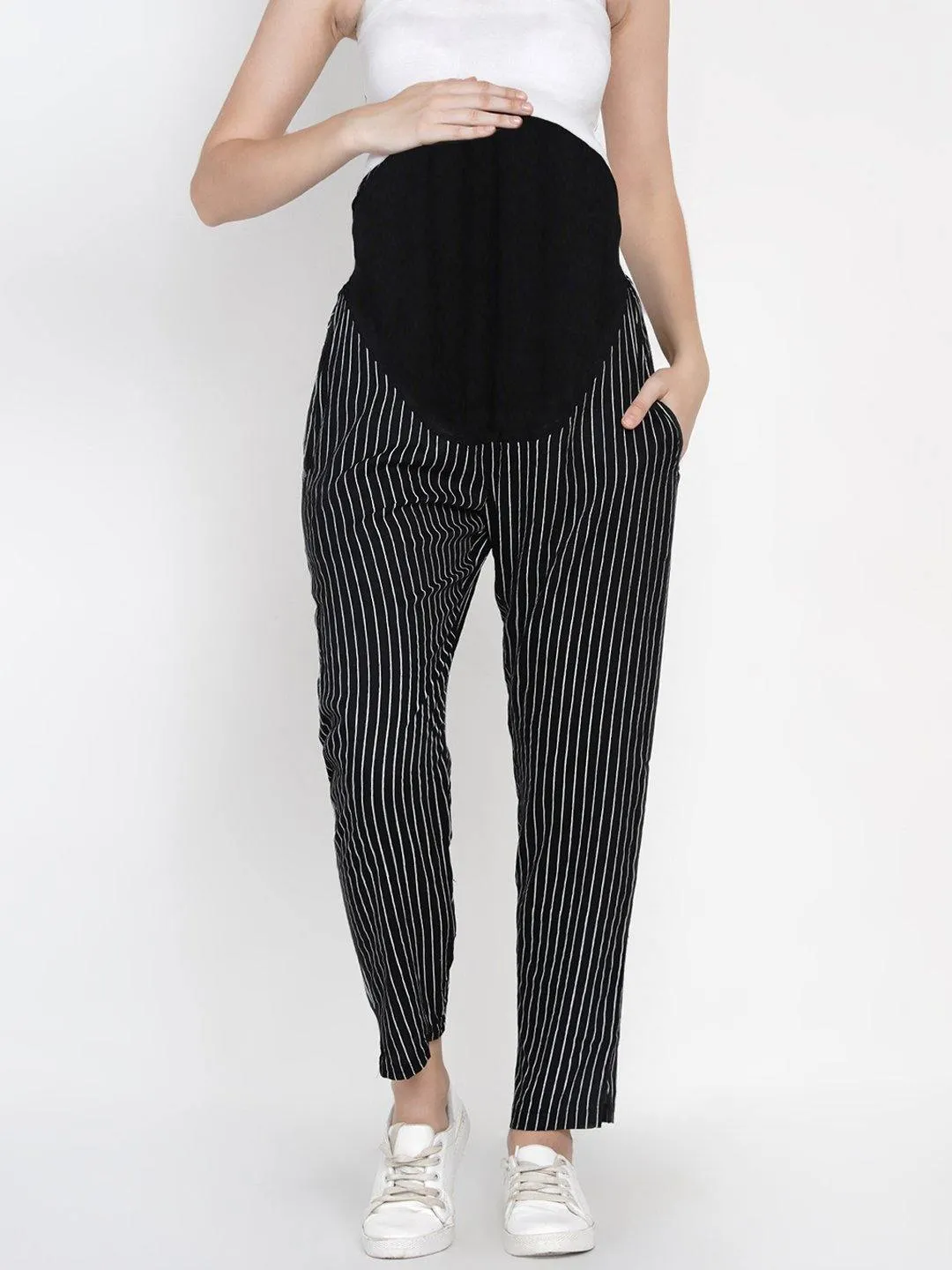 Striped Black Maternity and Nursing Loungewear Pants