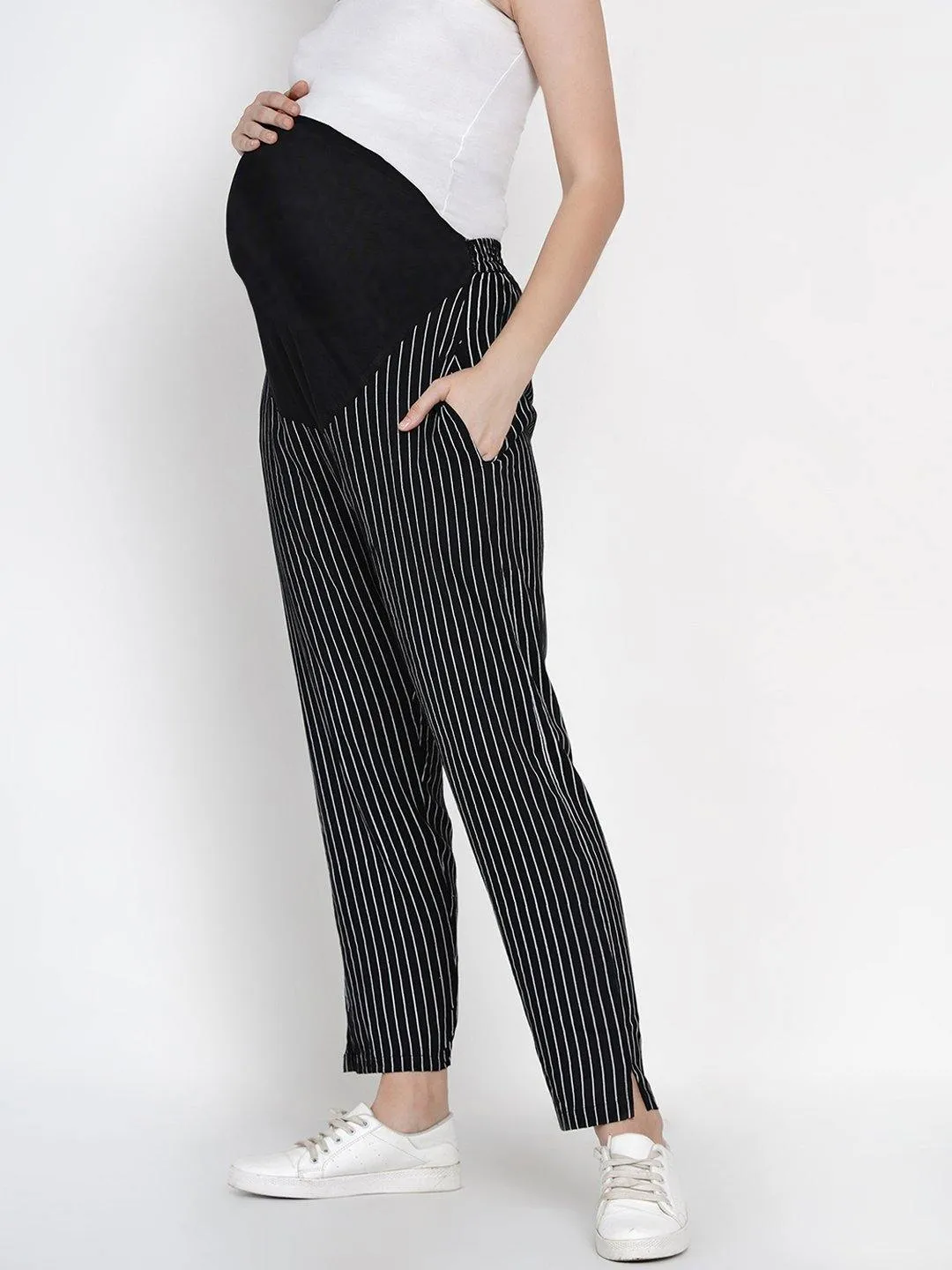 Striped Black Maternity and Nursing Loungewear Pants