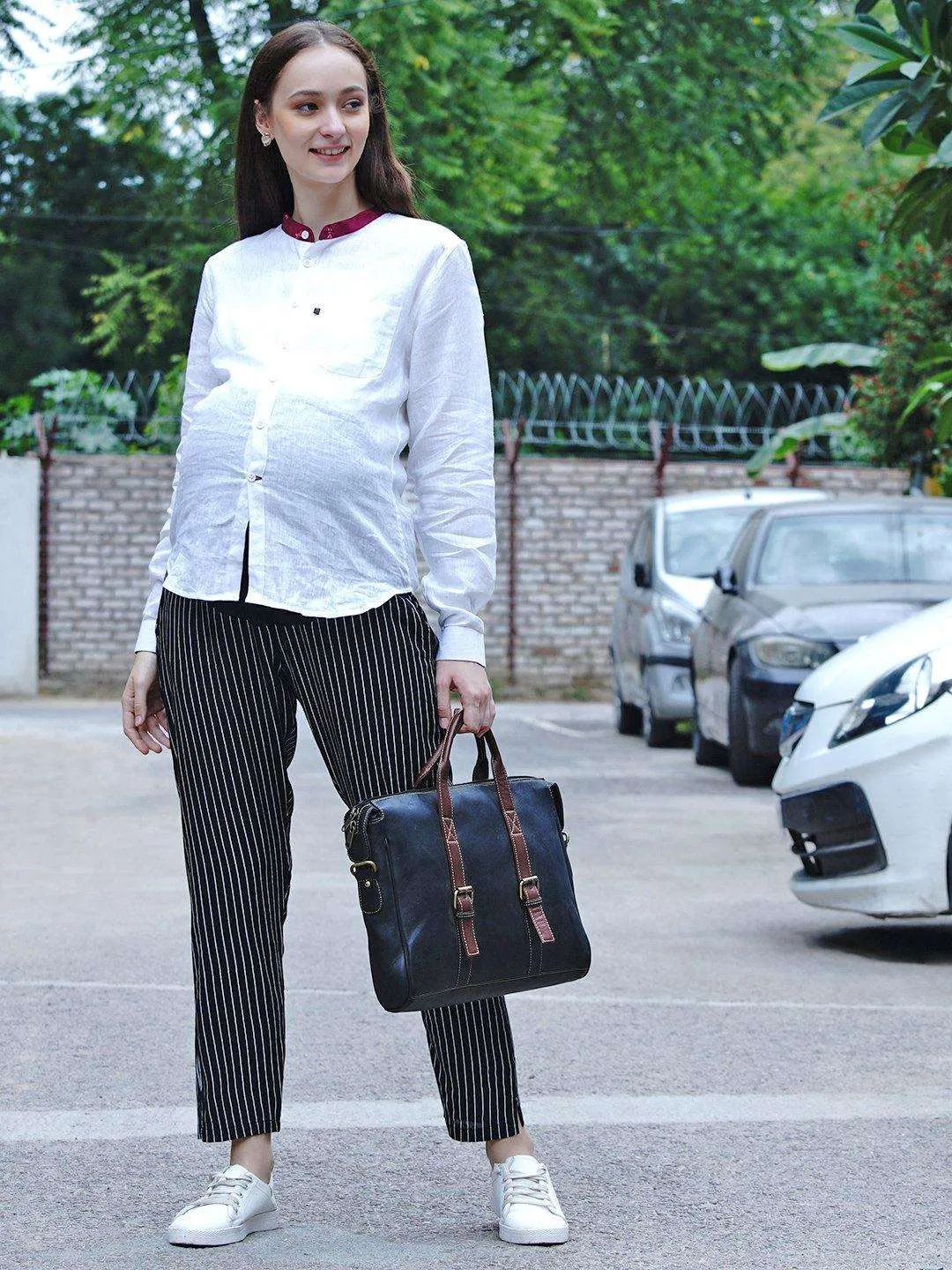 Striped Black Maternity and Nursing Loungewear Pants