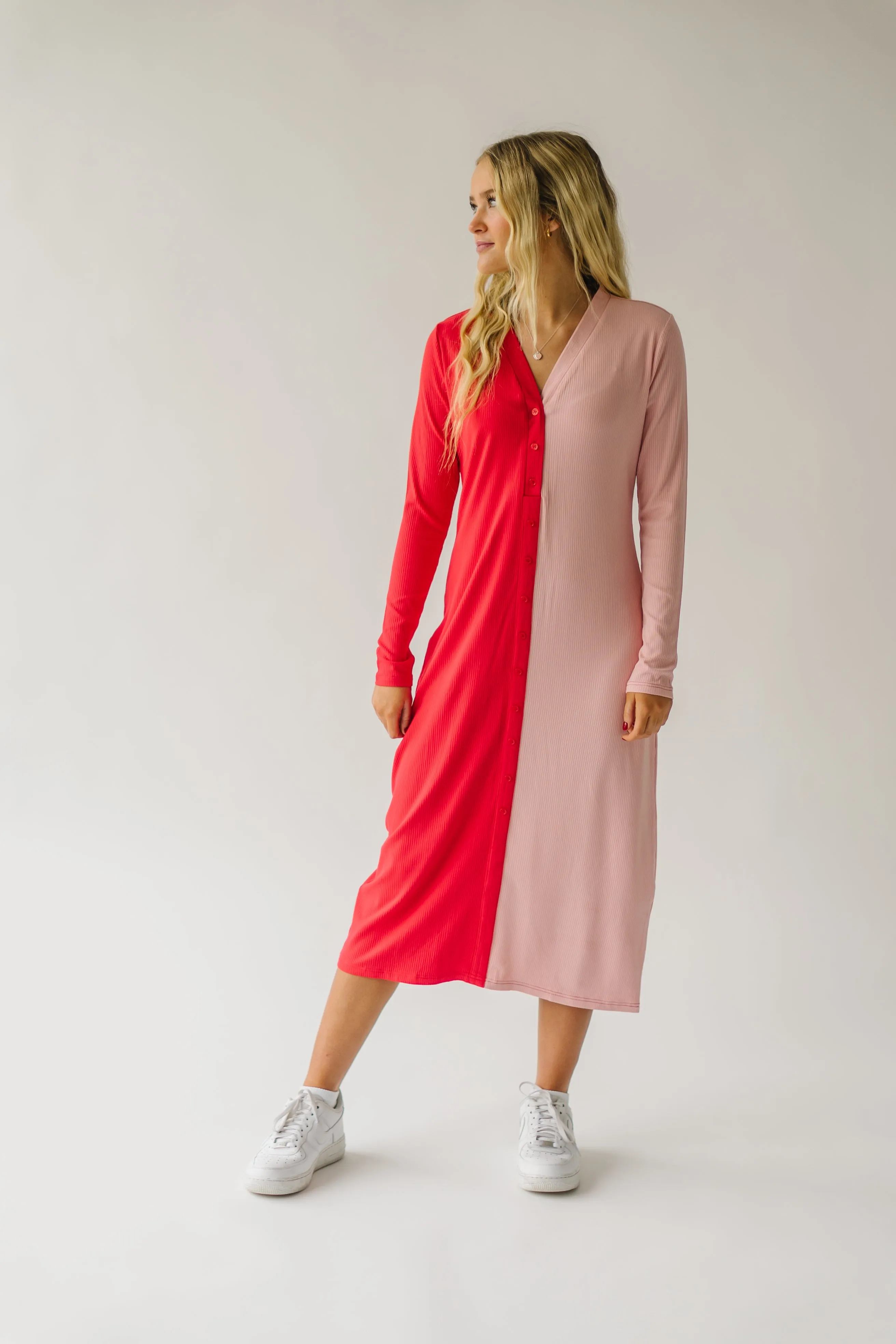 The Cupid Colorblock Dress in Pink   Red