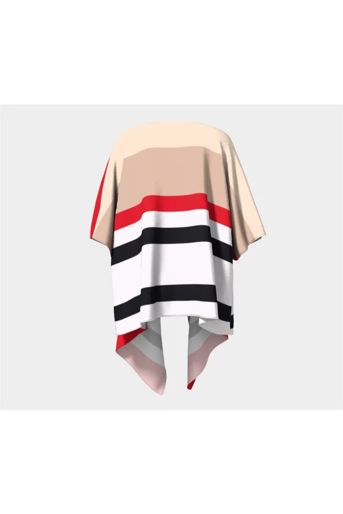 White Black & Red Striped Draped Kimono